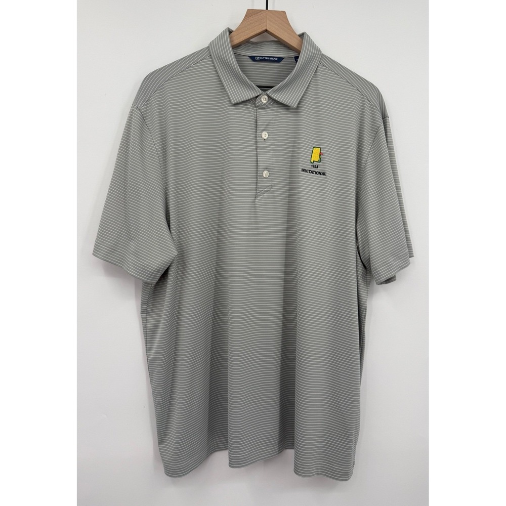 Cutter & Buck Polo Shirt Men XL Gray Striped 1923 Invitational Golf Short Sleeve